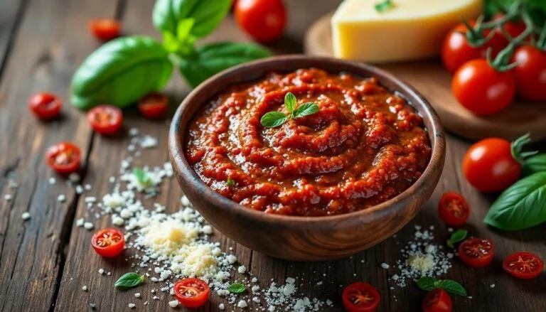 descubre cómo preparar un delicioso pesto rojo casero con tomate seco y parmesano, una salsa perfecta para tus pastas y aperitivos.
