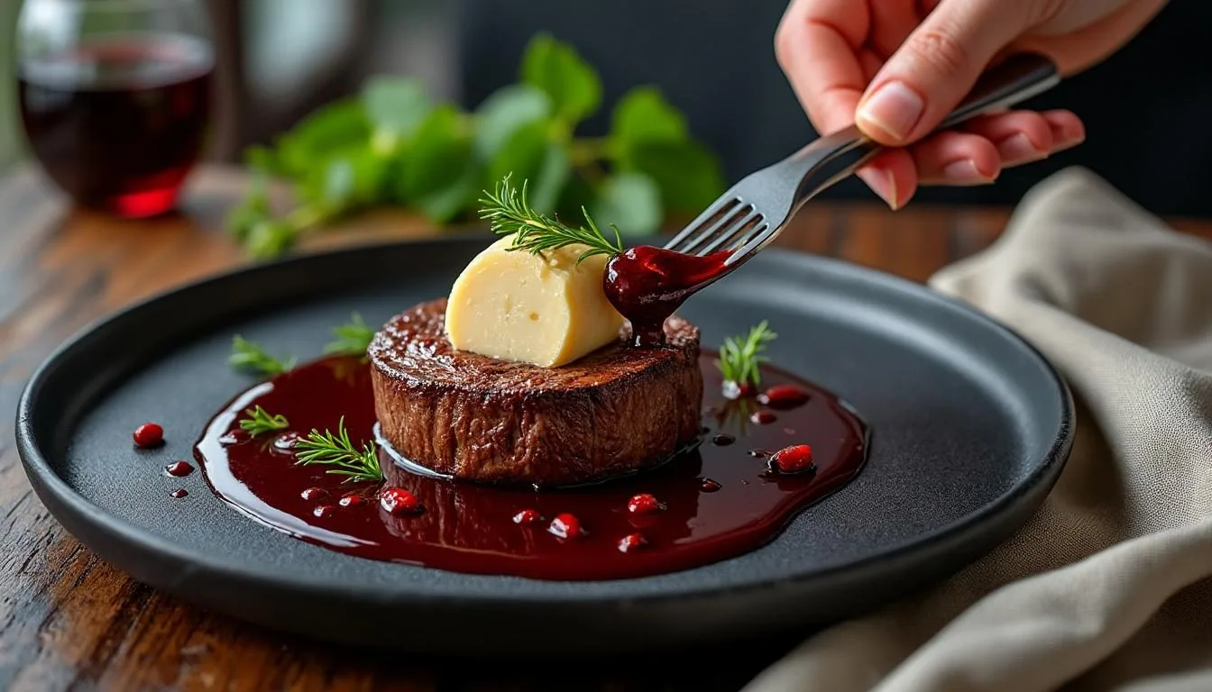 deliciosa receta de solomillo de ternera con foie, realzada con una salsa de vino tinto. aprende a preparar un plato elegante y sabroso para ocasiones especiales.